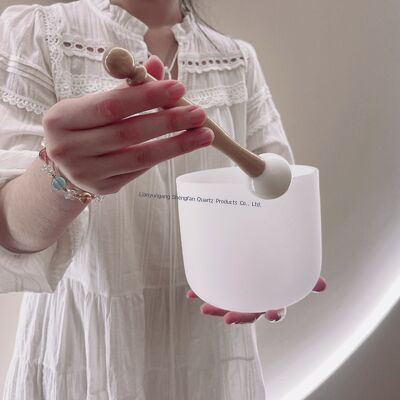 Conjunto de Tigelas Cantantes de Quartzo Personalizáveis de 6-12 polegadas com Maços e Anéis O Gratuitos para Cura de Chakras