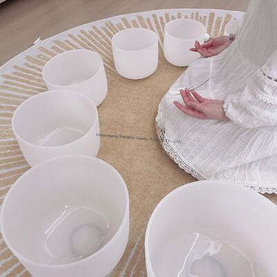 Conjunto de Tigelas Cantantes de Quartzo Personalizáveis de 6-12 polegadas com Maços e Anéis O Gratuitos para Cura de Chakras